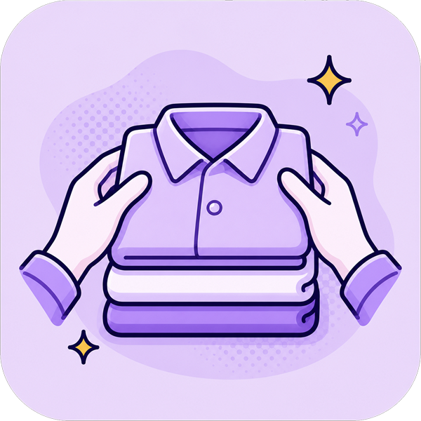 Two hands folding a shirt — every load folded by hand.